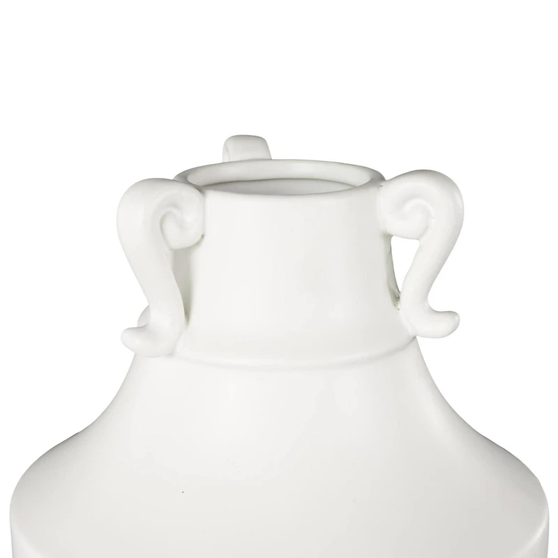 18.25" White Ceramic Sleek Amphora Vase with Scroll Handles