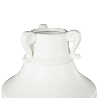 18.25" White Ceramic Sleek Amphora Vase with Scroll Handles