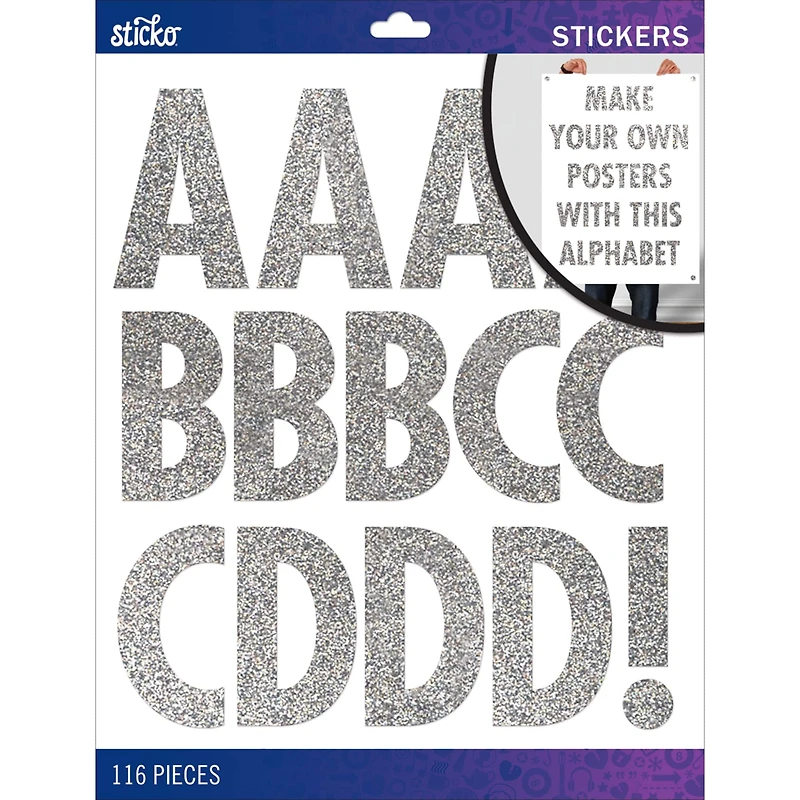 Sticko® Silver Glitter Futura XL Alphabet Stickers