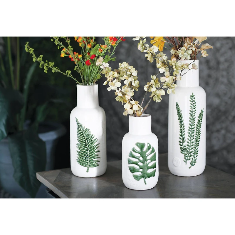 White Stoneware Coastal Style Vase Set