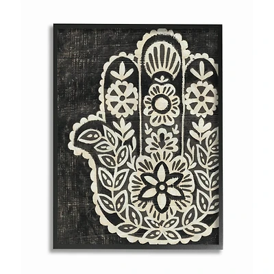Stupell Industries Black & White Floral Hamsa with Black Frame Wall Accent