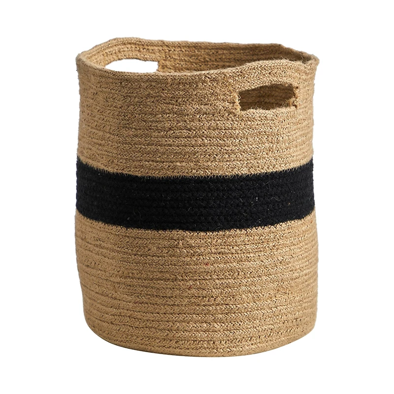 13.5" Brown & Black Handmade Natural Cotton Basket Planter