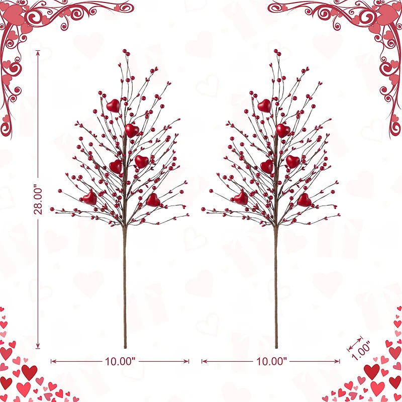 Glitzhome® 28" Valentine's Red Berry &Heart Picks Set
