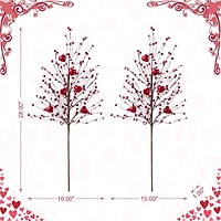 Glitzhome® 28" Valentine's Red Berry &Heart Picks Set