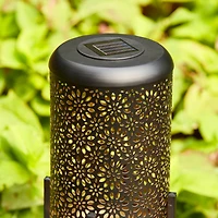 Glitzhome® 14.25" Black Metal Cutout Flower Pattern Solar Powered LED Outdoor Lanterns, 2ct.