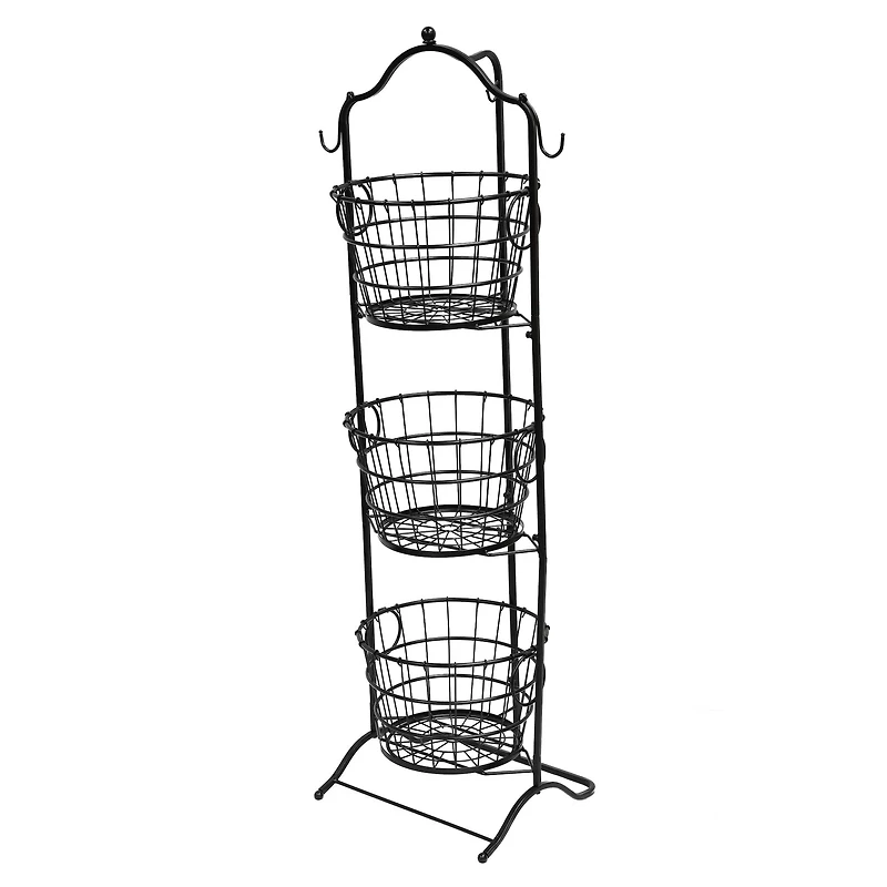 6 Pack: 4ft. Black Wire 3-Tier Basket with Removable Tilted Baskets
