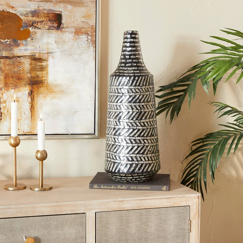 Black Shell Contemporary Vase, 22" x 8" x 8"