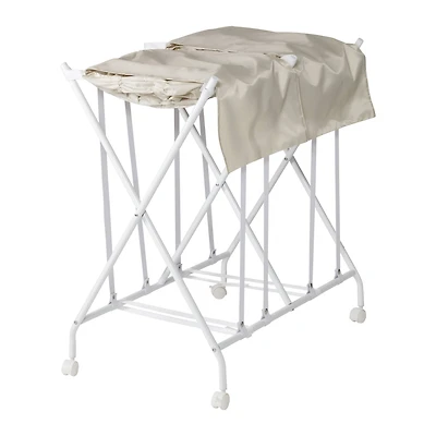 Honey Can Do White/Natural Double Bounce Back Hamper with Wheels and Lid