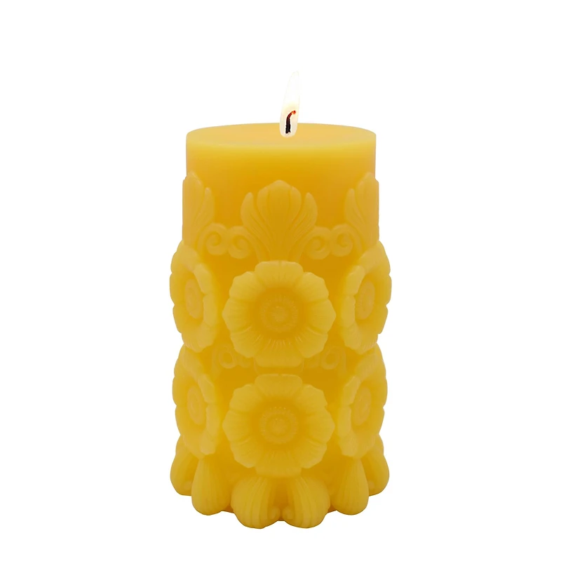 3.7" x 6" Yellow Day of the Dead Sunflowers Unscented Pillar Candle by Ashland®
