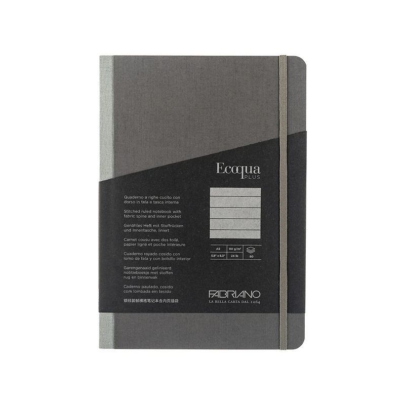 Fabriano® EcoQua Plus A5 Lined Gray Fabric-Bound Notebook