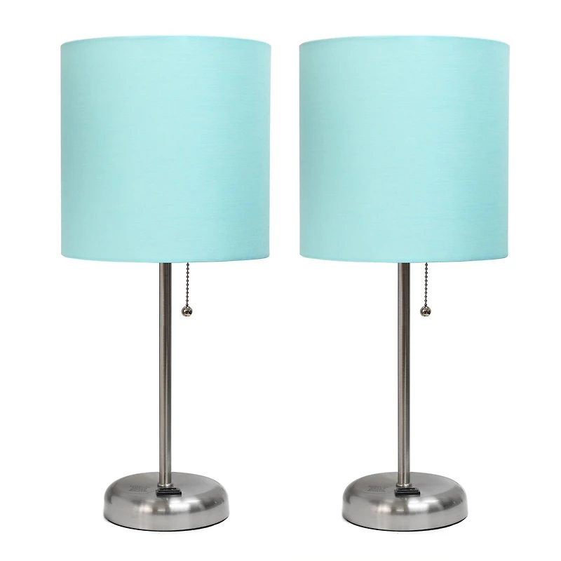 LimeLights 19.5" Brushed Steel Base Lamps with Charging Outlets