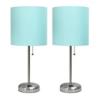 LimeLights 19.5" Brushed Steel Base Lamps with Charging Outlets