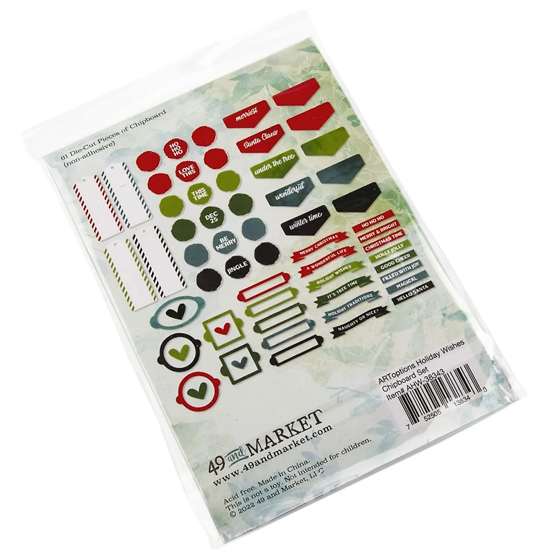 49 And Market ARToptions Holiday Wishes Chipboard Bits