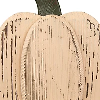10.5" Small White Wooden Fall Harvest Pumpkin with Stem