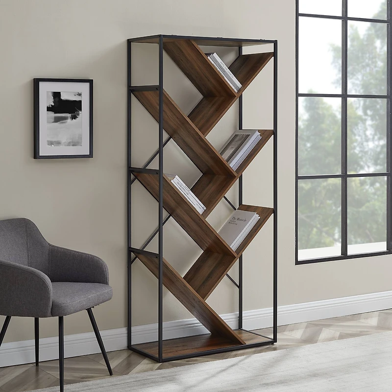 Walker Edison 68" Reclaimed Barnwood V Bookshelf