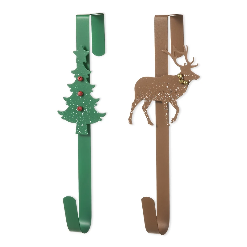 Glitzhome® 14" Christmas Metal Tree & Reindeer Wreath Hanger Set