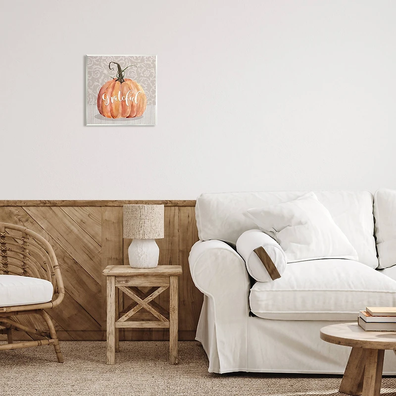 Stupell Industries Grateful Autumnal Pattern Pumpkin Wall Plaque Art