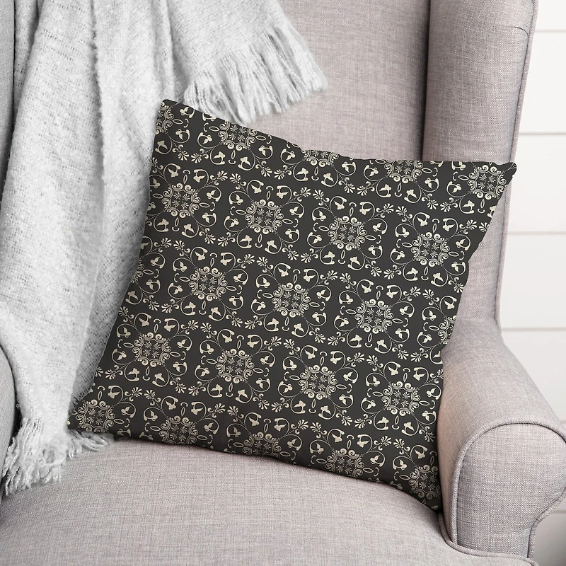 Charcoal Medallion Pattern Throw Pillow 18" x 18"
