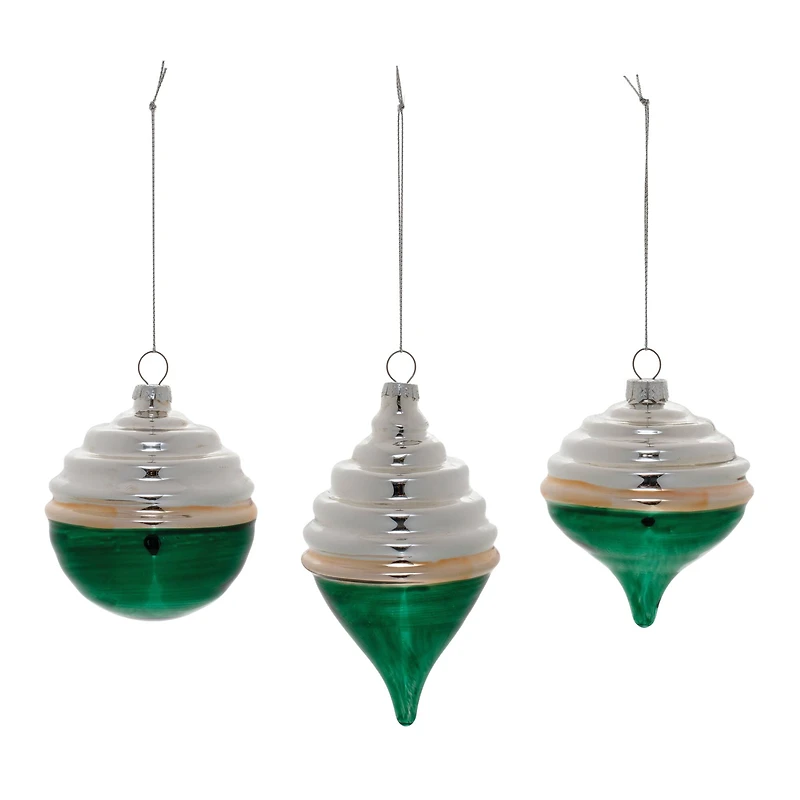 Green Two-Tone Tiered Glass Ornaments Set