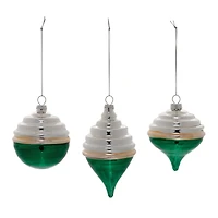 Green Two-Tone Tiered Glass Ornaments Set