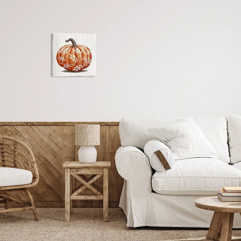 Stupell Industries Orange Fall Botanical Pumpkin Wall Plaque Art