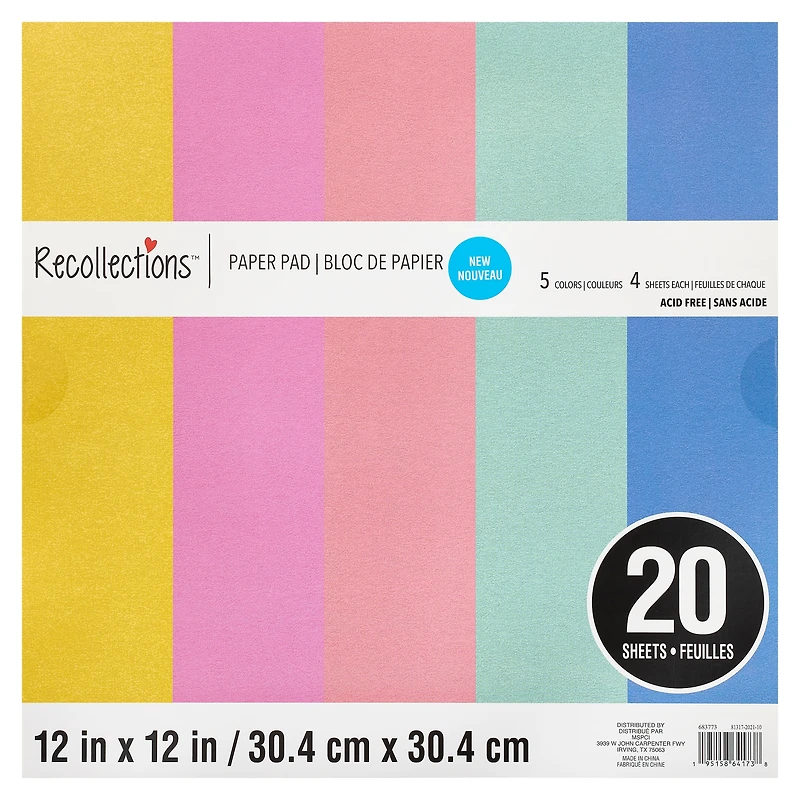 Pastel Shimmer Paper Pad by Recollections™, 12" x 12"