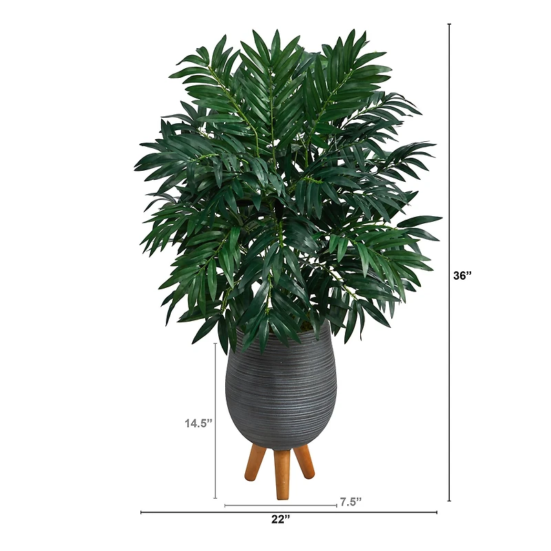 3ft. Bamboo Palm Plant in Gray Planter with Stand