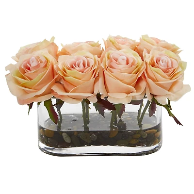 5.5" Blooming Roses in Glass Vase