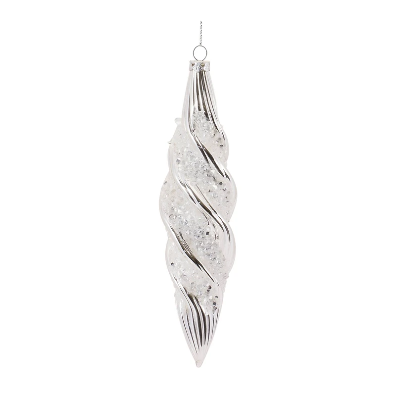Beaded Silver Teardrop Swirl Glass Ornament Set