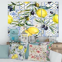 Designart - Lemon Ornament On Blue Geometrical Pattern III