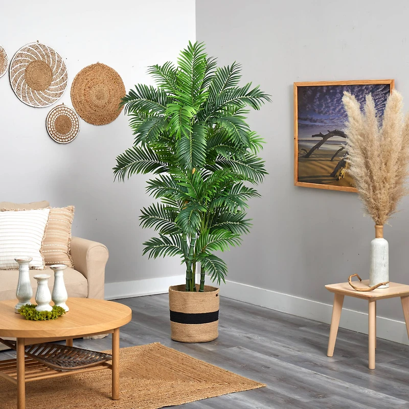 6ft. Curvy Parlor Artificial Palm Tree in Handmade Natural Cotton Planter