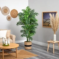 6ft. Curvy Parlor Artificial Palm Tree in Handmade Natural Cotton Planter