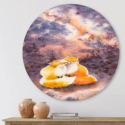 Designart - Hugging Foxes Over A Night Sky