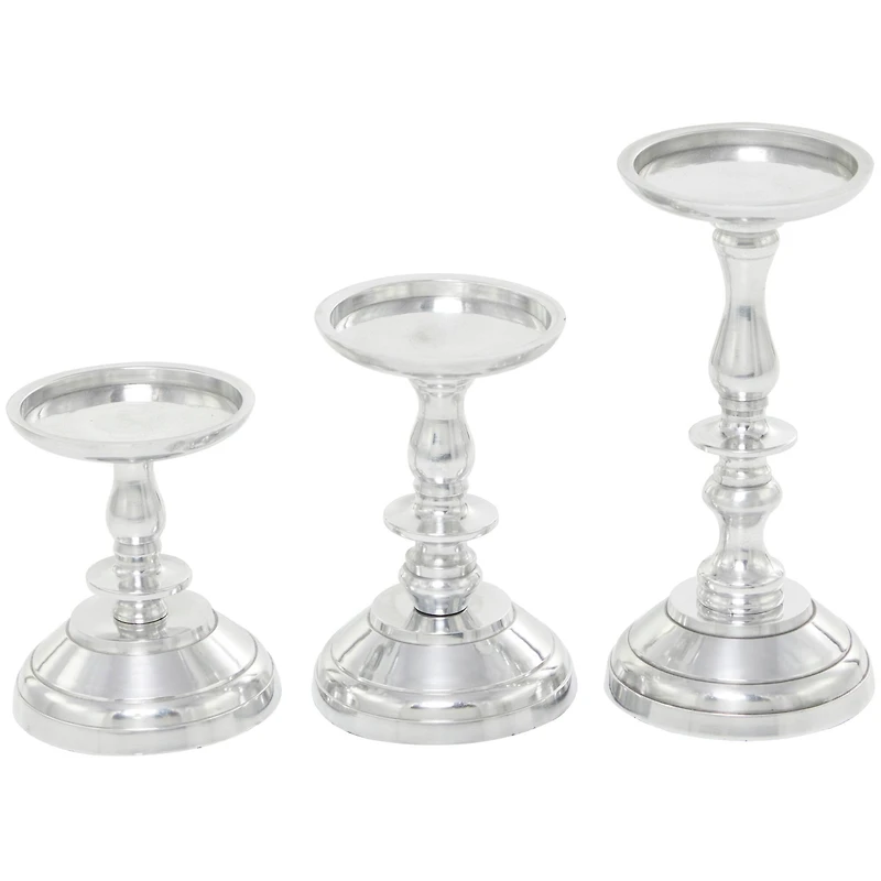 Silver Aluminum Pillar Candle Holder Set