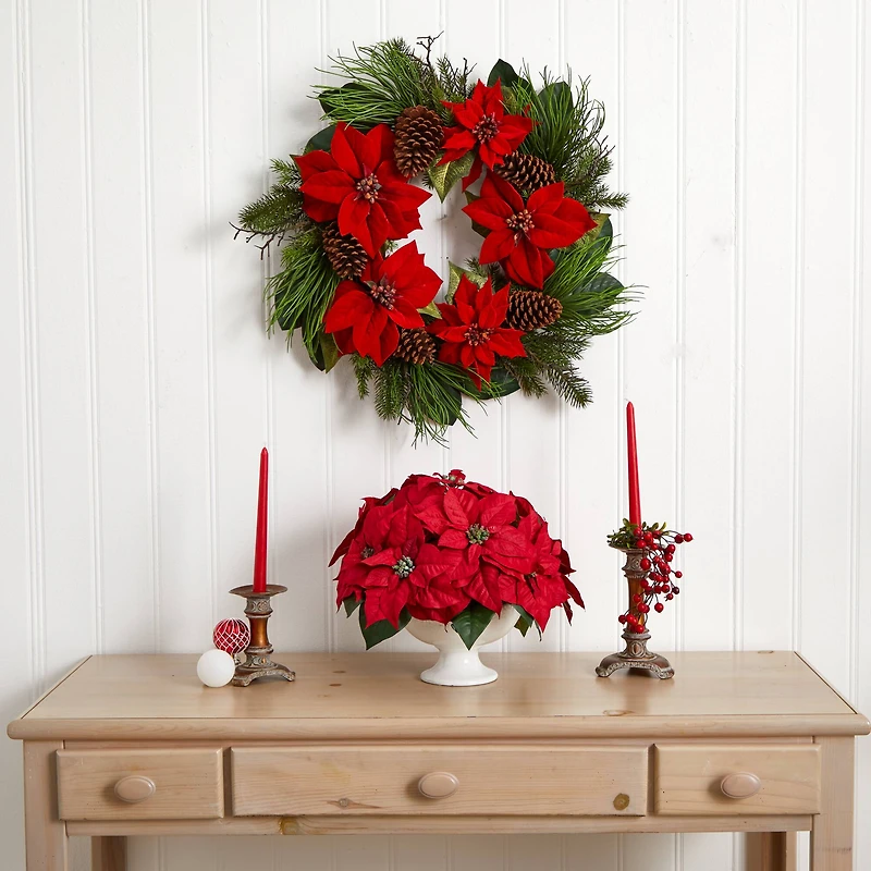 13" Red Poinsettia Arrangement in Urn