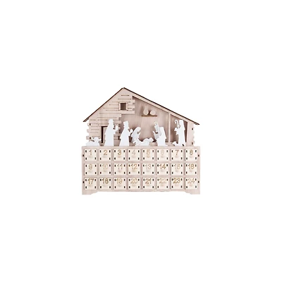 Hello Honey® 13.5" Wood Laser-Cut Nativity Advent Calendar with LED Light & Drawers