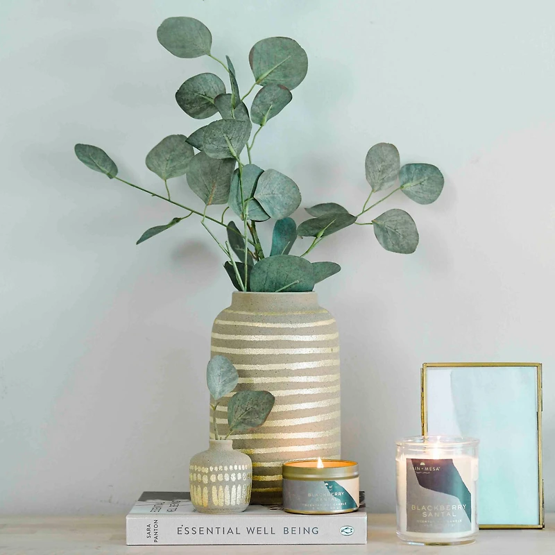 Hello Honey® 9" Gold Striped Stoneware Vase