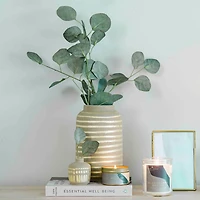 Hello Honey® 9" Gold Striped Stoneware Vase