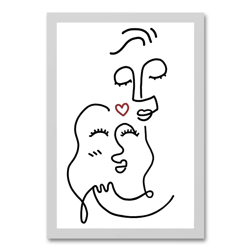 Drawn Love Faces White Framed Canvas