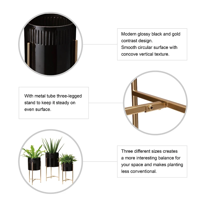 Glitzhome® Black & Gold Modern Glossy Metal Plant Stand, 3ct.