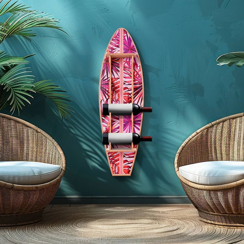American Art Decor Tipsy Tropical Surfboard Wine Rack - 8" x 25.5" x 7.5" 