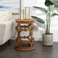 Brown Wood Open Frame Geometric Accent Table with Circular Cutouts