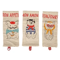 Hello Honey® French Animal Linen Blend Tea Towels, 3ct.