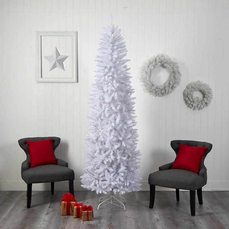 8ft. Pre-Lit White Artificial Christmas Tree, Warm White LED Lights