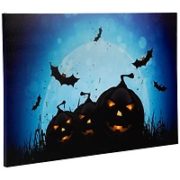 LED Lighted Jack-O-Lanterns & Bats Halloween Canvas Wall Art