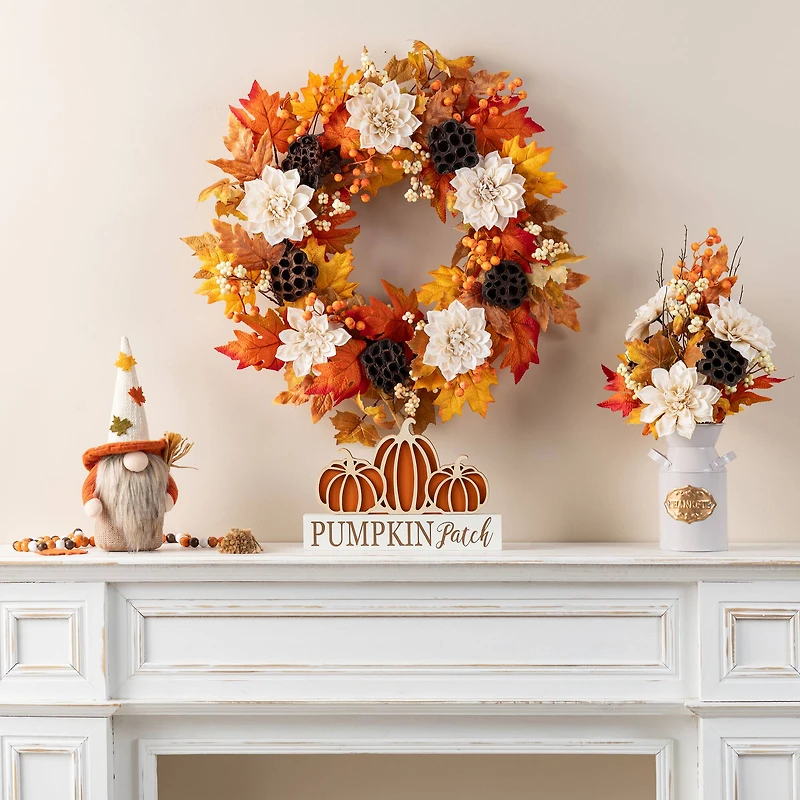 Glitzhome® 24" Fall Dahlia, Lotus Pod and Berry Wreath