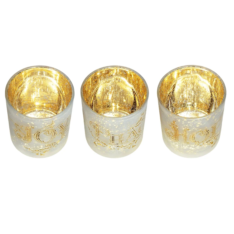 Glitzhome® 4" Joy, Peace, & Hope Candle Holder Set