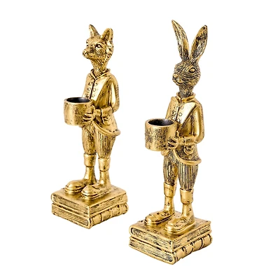 American Art Decor The Fox and Rabbit Gold Resin Tabletop Bar Decor - 8" x 2.25" x 2.25", 8.75" x 2" x 2.25"