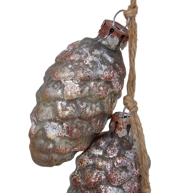 Pine Cone Glass Christmas Ornament - 7" - Rust and Silver
