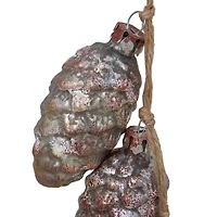 Pine Cone Glass Christmas Ornament - 7" - Rust and Silver